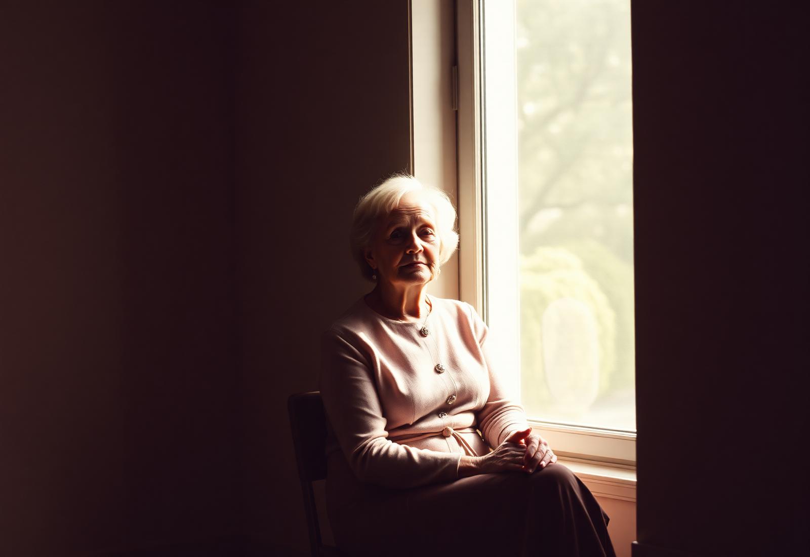 A widow sitting quietly by a window